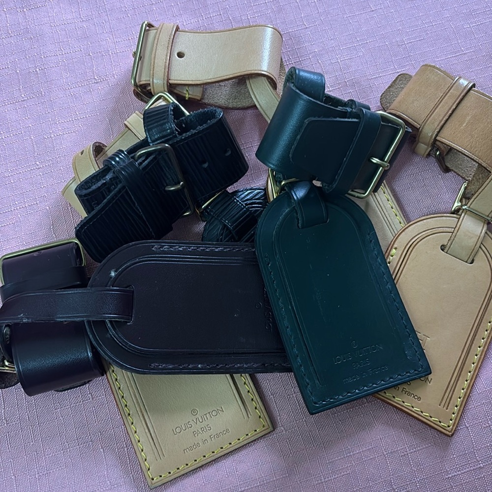 Mixed color LV luggage tags (2 VACHETTA & 1 DARK GREEN)